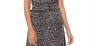 Michael Kors Women's Animal Print Ruffled Dress Black Size Medium