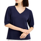JM Collection Women's Puff Sleeve V Neck Top Blue Size Medium