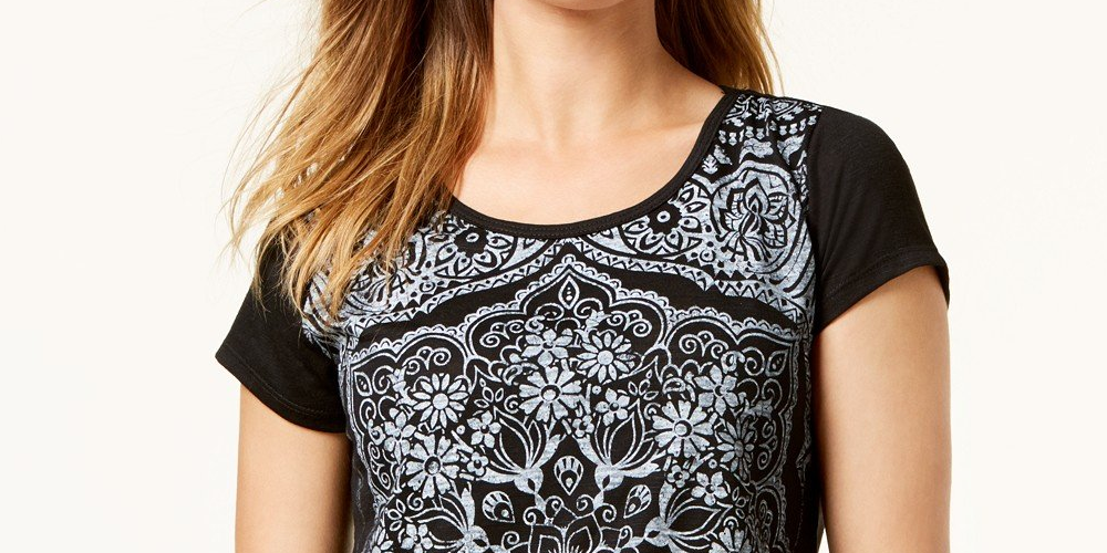 Style & Co Women's Short Sleeve Scoop Neck Top Black Size Petite X-Large