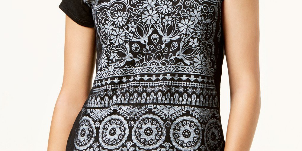 Style & Co Women's Short Sleeve Scoop Neck Top Black Size Petite X-Large