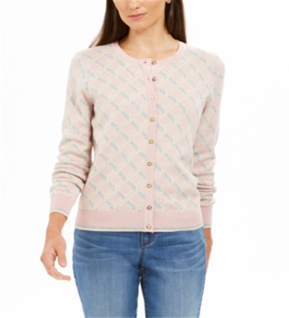 Charter Club Women's Lurex Patterned Cardigan Ballet Ribbon Combo Pink Size XX-Large