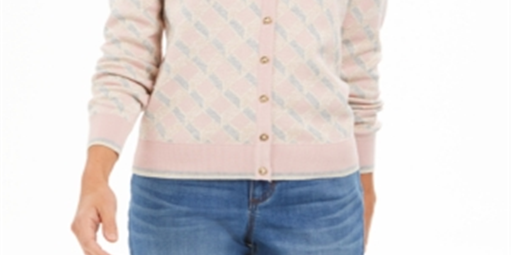 Charter Club Women's Lurex Patterned Cardigan Ballet Ribbon Combo Pink Size XX-Large