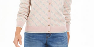 Charter Club Women's Lurex Patterned Cardigan Ballet Ribbon Combo Pink Size XX-Large