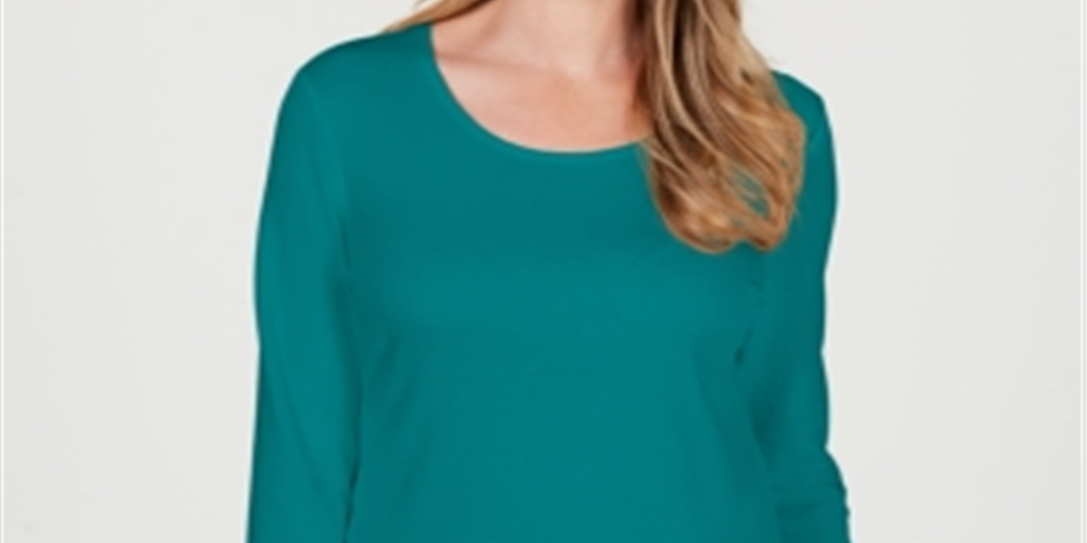 Karen Scott Women's Cotton Scoop Neck Top Green Size Petite L