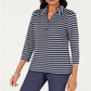 Charter Club Women's Printed Stripe Knit Top  Navy/White Size Medium