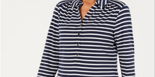 Charter Club Women's Printed Stripe Knit Top  Navy/White Size Medium