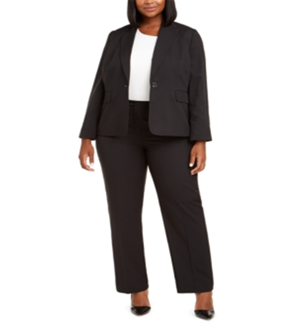 Le Suit Women's Plus Pinstriped Single Button Suit Black Size 20W