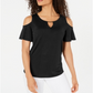 JM Collection Women's Cold Shoulder Textured Top  Black Size X-Small