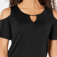 JM Collection Women's Cold Shoulder Textured Top  Black Size X-Small