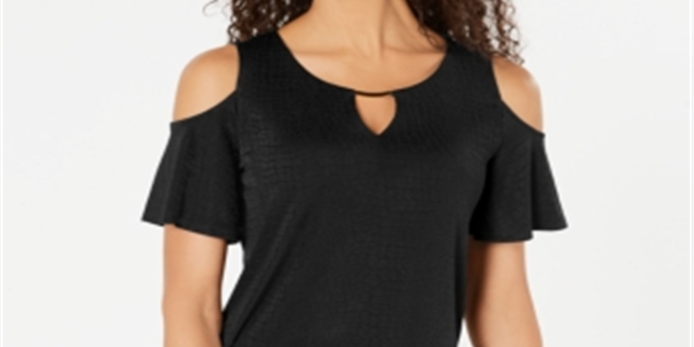 JM Collection Women's Cold Shoulder Textured Top  Black Size X-Small