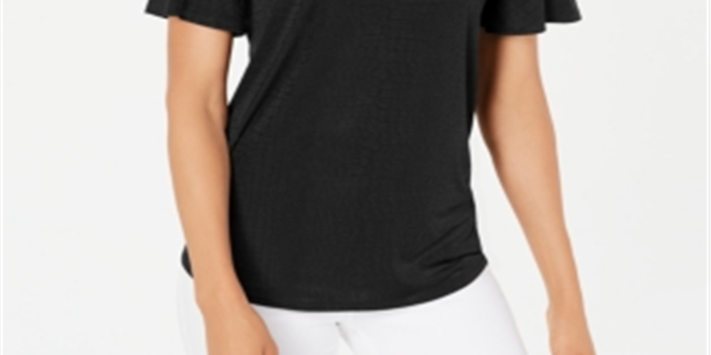 JM Collection Women's Cold Shoulder Textured Top  Black Size X-Small