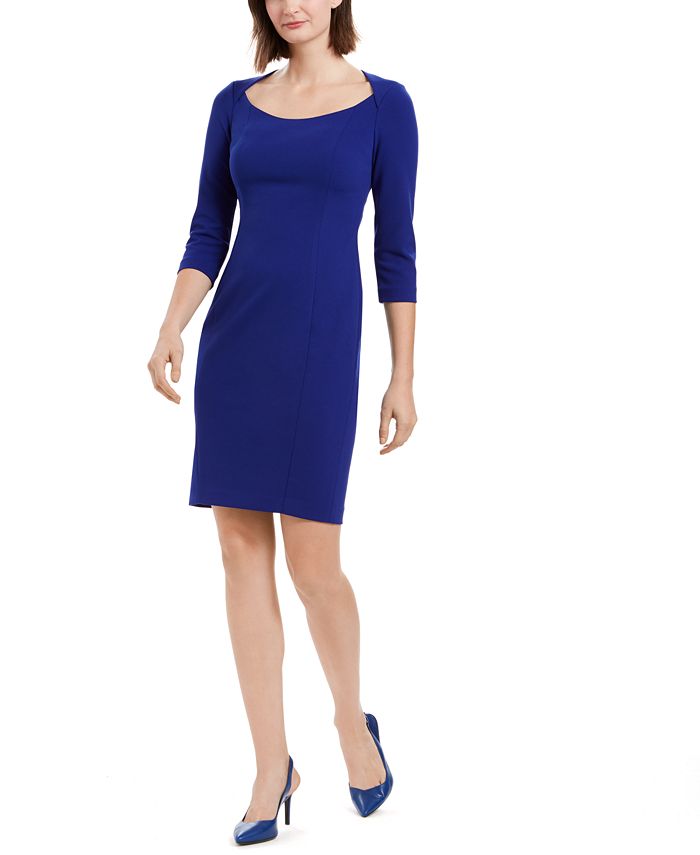 Calvin Klein Women's Zippered 3/4 Sleeve Scoop Neck Short Dress Blue Size 10