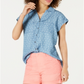 Style & Co Women's Short Sleeve Shirt  Blue Size Medium