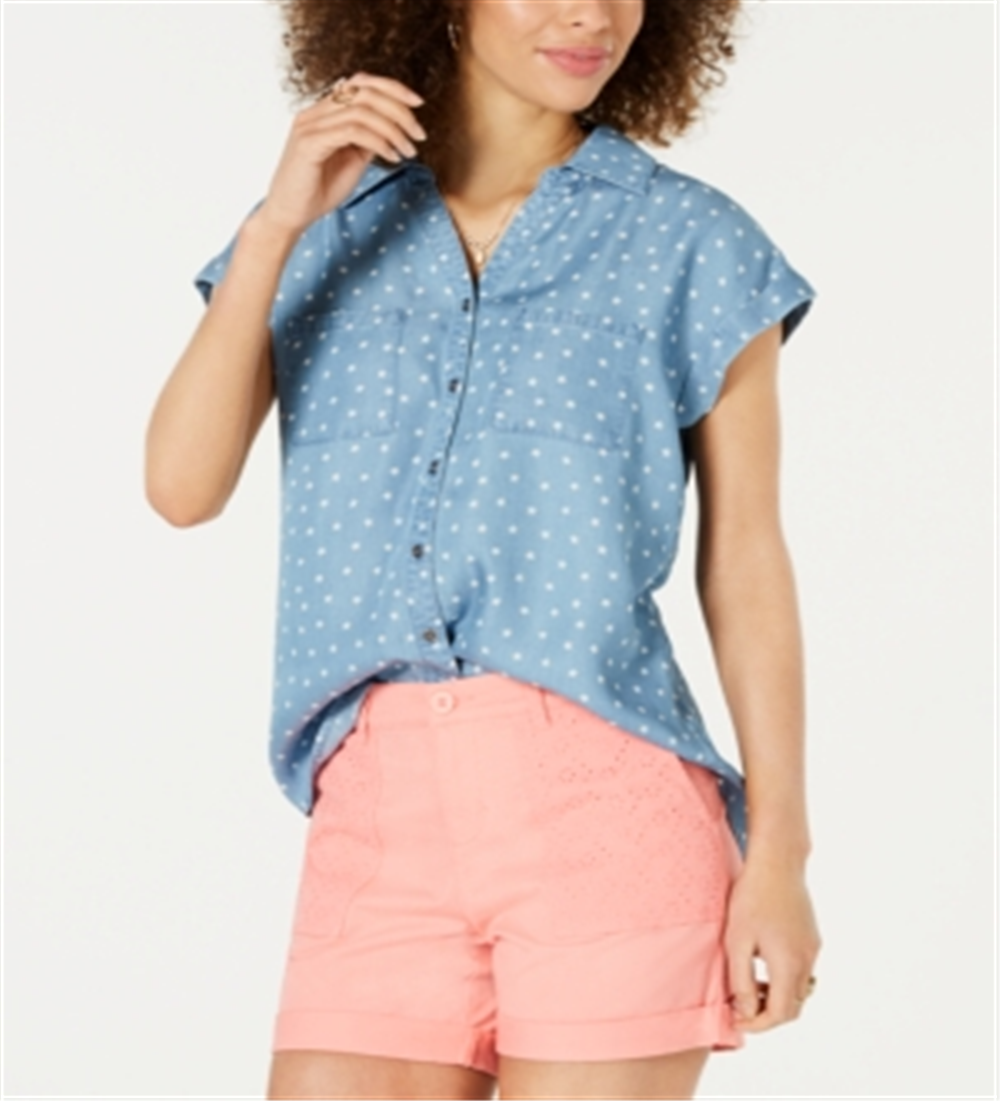 Style & Co Women's Short Sleeve Shirt  Blue Size Medium