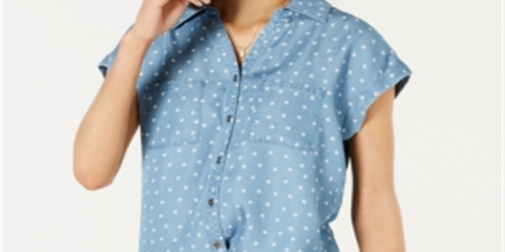 Style & Co Women's Short Sleeve Shirt  Blue Size Medium