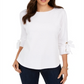 Charter Club Women's Textured Tie Cuff Top White Size X-Large
