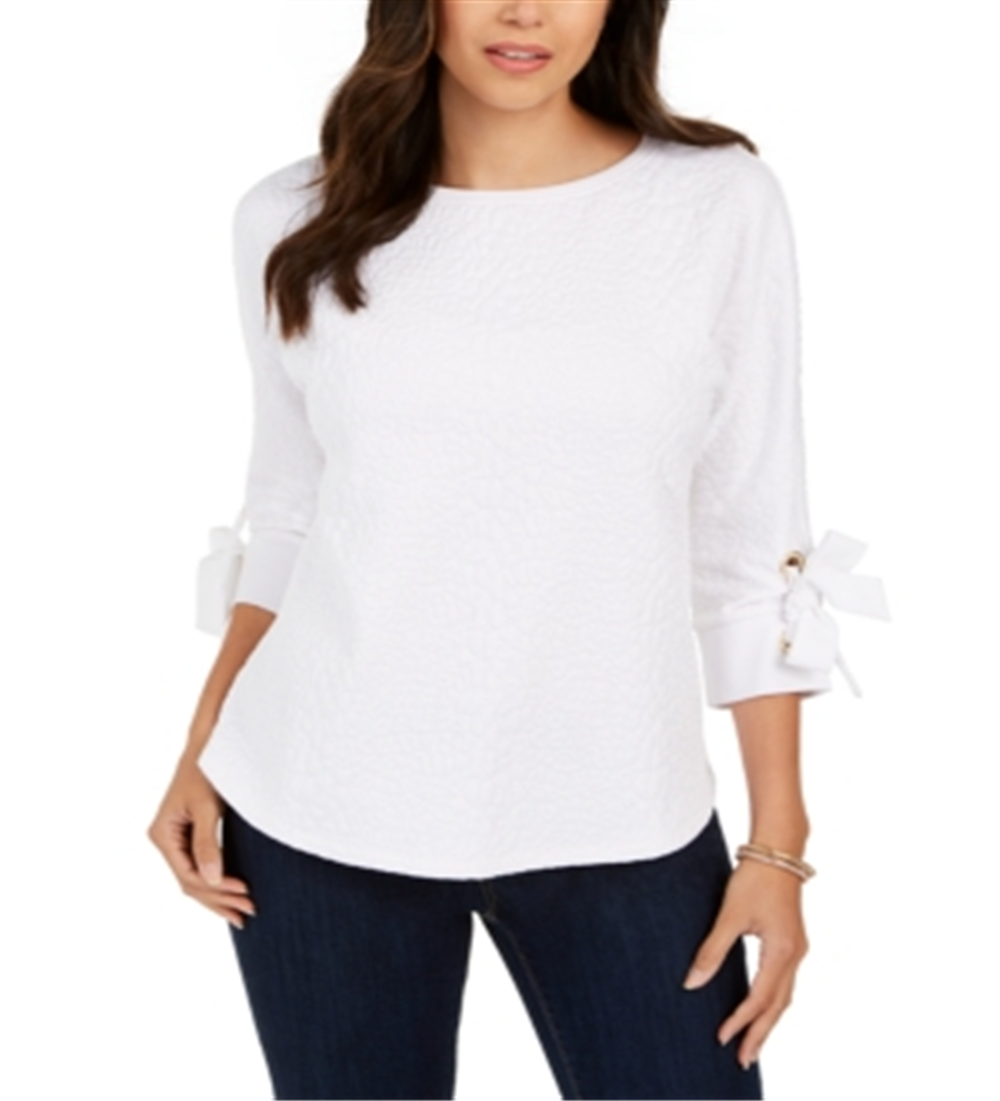 Charter Club Women's Textured Tie Cuff Top White Size X-Large