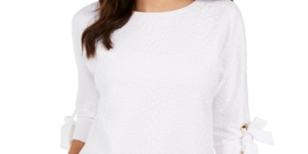 Charter Club Women's Textured Tie Cuff Top White Size X-Large