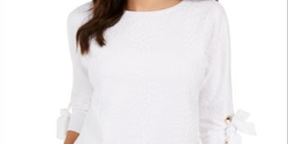 Charter Club Women's Textured Tie Cuff Top White Size X-Large