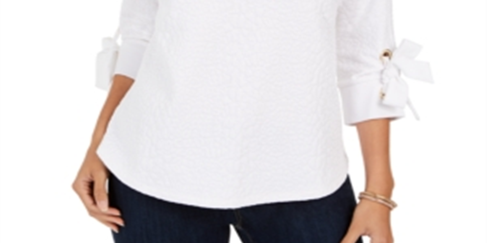 Charter Club Women's Textured Tie Cuff Top White Size X-Large