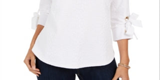 Charter Club Women's Textured Tie Cuff Top White Size X-Large