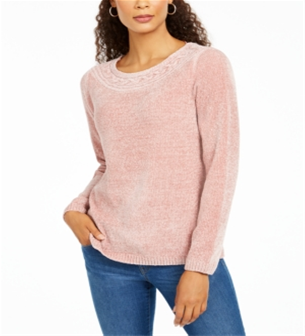 Karen Scott Women's Boat Neck Chenille Sweater Pink Size X-Large
