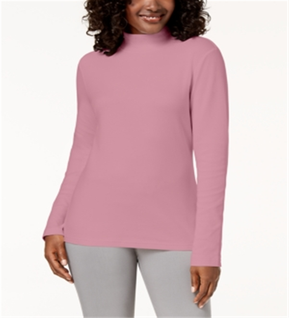Karen Scott Women's Cotton Mock Neck Top Pink Size Medium