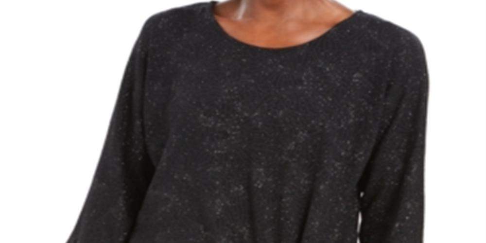 JM Collection Women's Metallic Tie Front Top Black Size X-Small