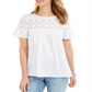 Style & Co Women's Eyelet Yoke Short Sleeve Top White Size X-Small