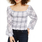 INC International Concepts Women's Smocked Plaid Blouse White Size X-Large
