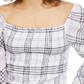 INC International Concepts Women's Smocked Plaid Blouse White Size X-Large