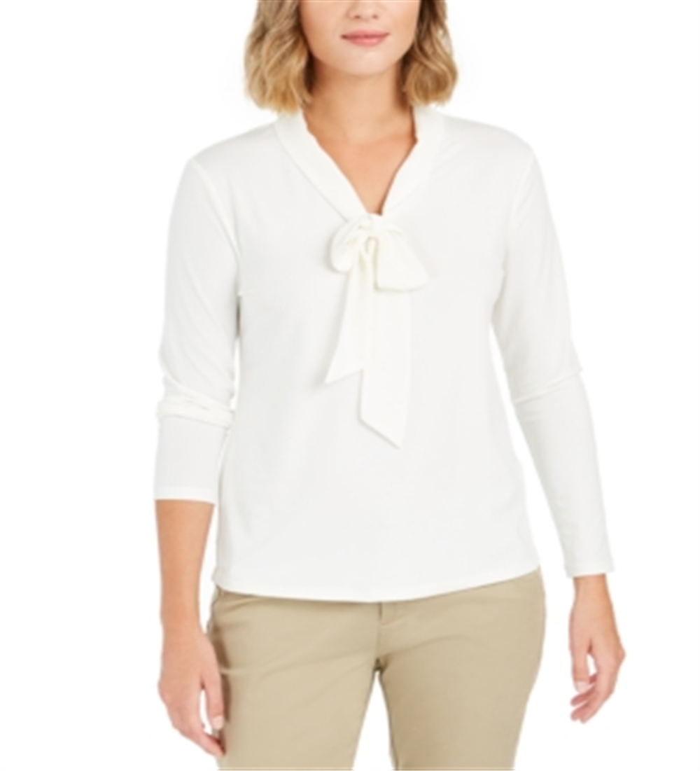 Charter Club Women's Woven Tie Top White Size Medium