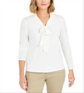 Charter Club Women's Woven Tie Top White Size Medium