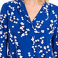 Charter Club Women's Floral Print Pleated V Neck Blouse Blue Size Medium