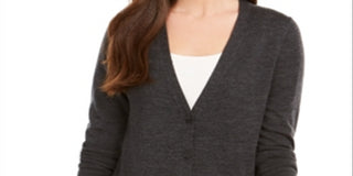 Charter Club Women's Merino Wool V Neck Cardigan Grey Size X-Small