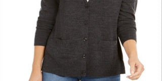 Charter Club Women's Merino Wool V Neck Cardigan Grey Size X-Small