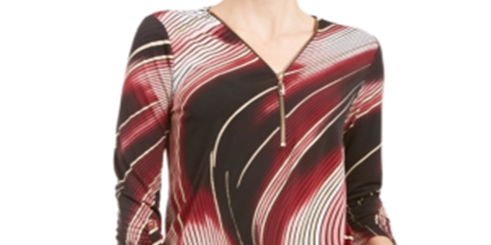 JM Collection Women's Printed Zipper Trim Tunic  Black Size Medium