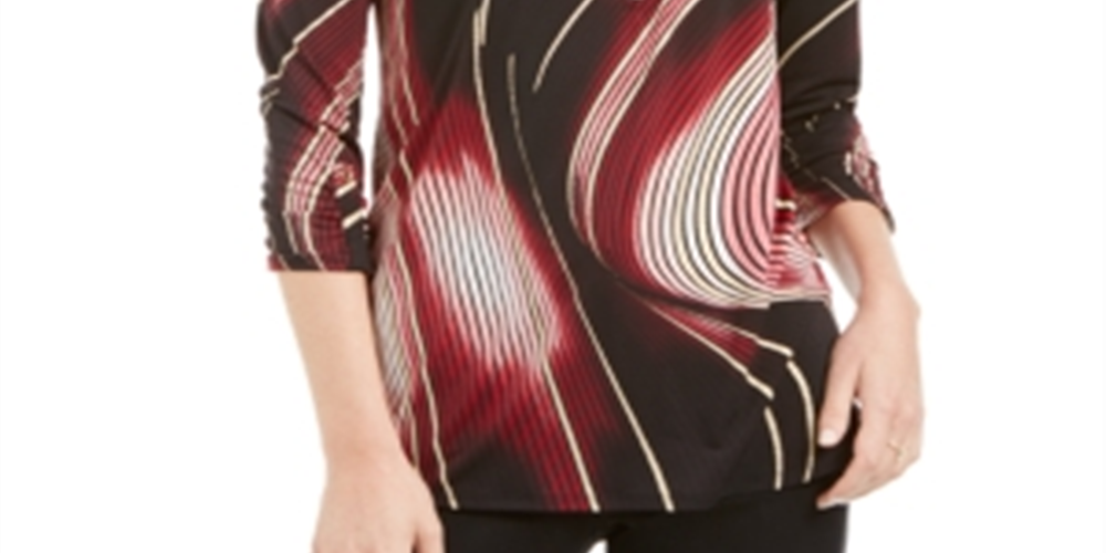 JM Collection Women's Printed Zipper Trim Tunic  Black Size Medium