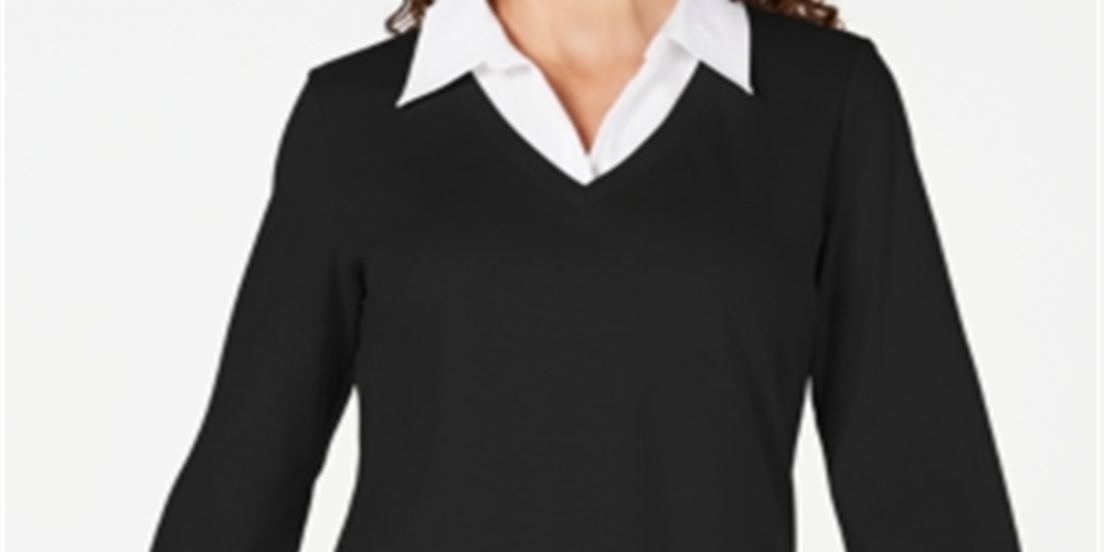 Karen Scott Women's Cotton Layered Look Top Black Size X-Small