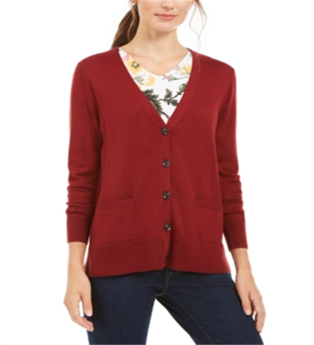 Charter Club Women's Merino Wool VNeck Cardigan Red Size Small