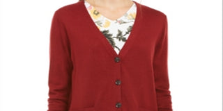 Charter Club Women's Merino Wool VNeck Cardigan Red Size Small