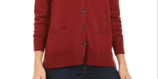 Charter Club Women's Merino Wool VNeck Cardigan Red Size Small