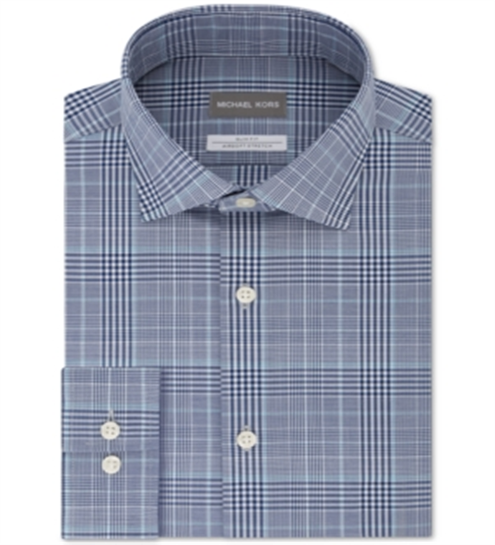 Michael Kors Men's Plaid Slim Fir Button-Down Shirt Blue Size 16X32X33