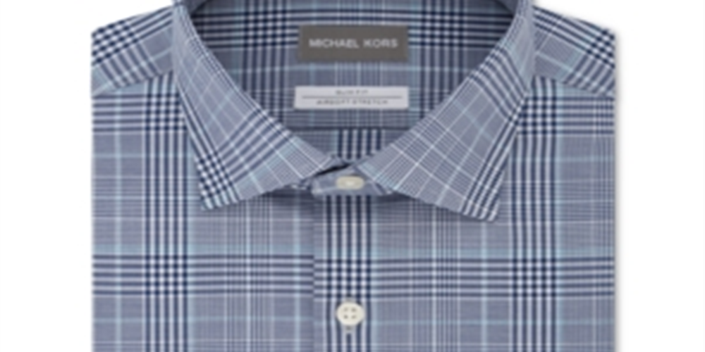 Michael Kors Men's Plaid Slim Fir Button-Down Shirt Blue Size 16X32X33