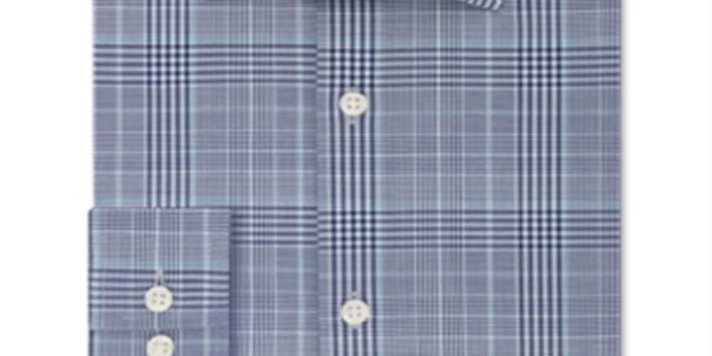Michael Kors Men's Plaid Slim Fir Button-Down Shirt Blue Size 16X32X33
