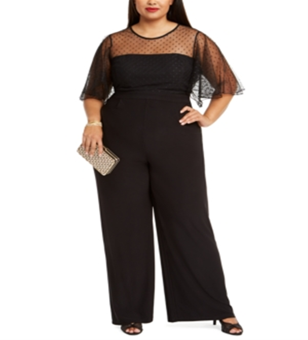 Betsey Johnson Women's Plus Illusion Trim Wide Leg Jumpsuit BlackSize 16W