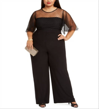 Betsey Johnson Women's Plus Illusion Trim Wide Leg Jumpsuit BlackSize 16W