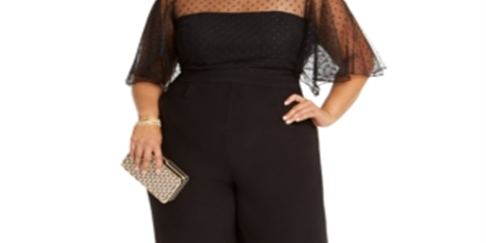 Betsey Johnson Women's Plus Illusion Trim Wide Leg Jumpsuit BlackSize 16W