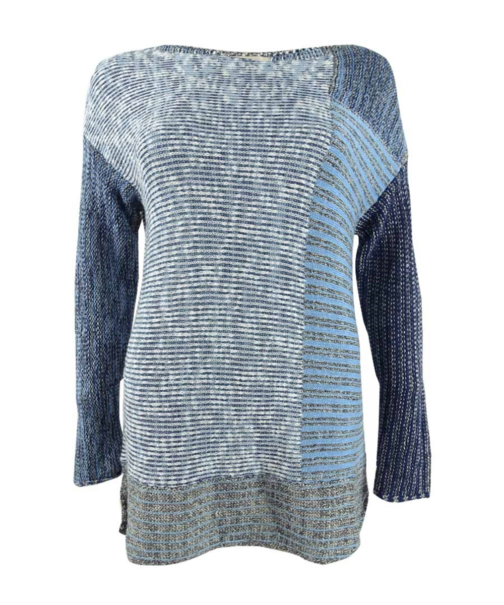 Style & Co Women's Blocked Boat Neck Sweater Blue Size Medium