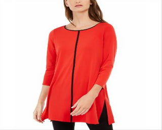 Alfani Women's Piped Tunic Red Size Petite Small
